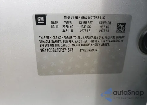 2014 Chevrolet Malibu 1Lt из США, поврежденный, VIN 1G11C5SL3EF271647